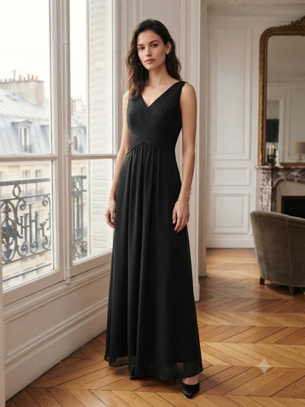 Azazie A8 Black V-Neck Sleeveless Maxi Dress Size 6